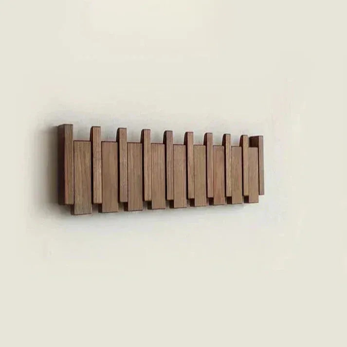 Piano Wooden Wall Coat Rack with Foldable Hooks
