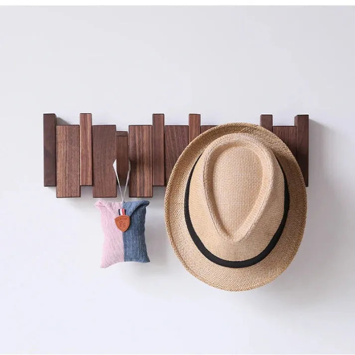 Piano Wooden Wall Coat Rack with Foldable Hooks
