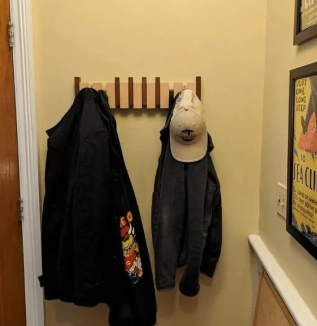 Piano Wooden Wall Coat Rack with Foldable Hooks