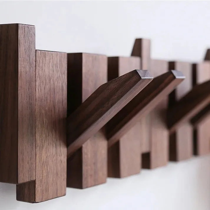 Piano Wooden Wall Coat Rack with Foldable Hooks