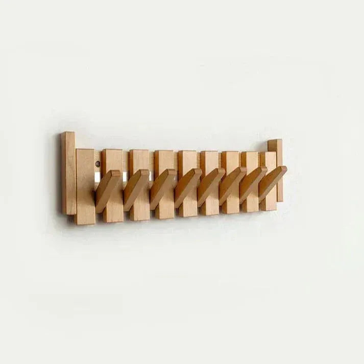 Piano Wooden Wall Coat Rack with Foldable Hooks