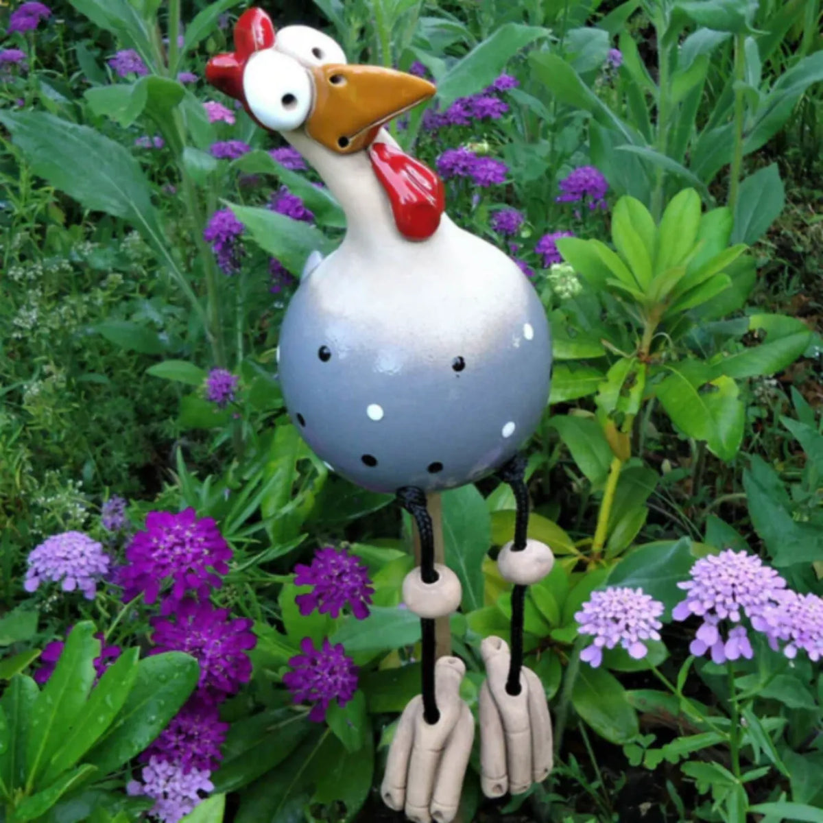 Playful Chicken Garden Statue with Dangling Legs