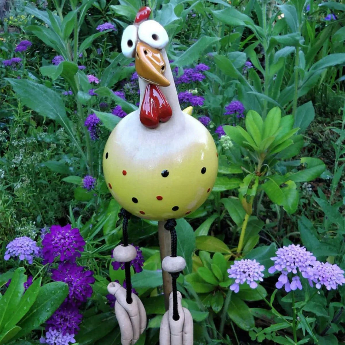 Playful Chicken Garden Statue with Dangling Legs