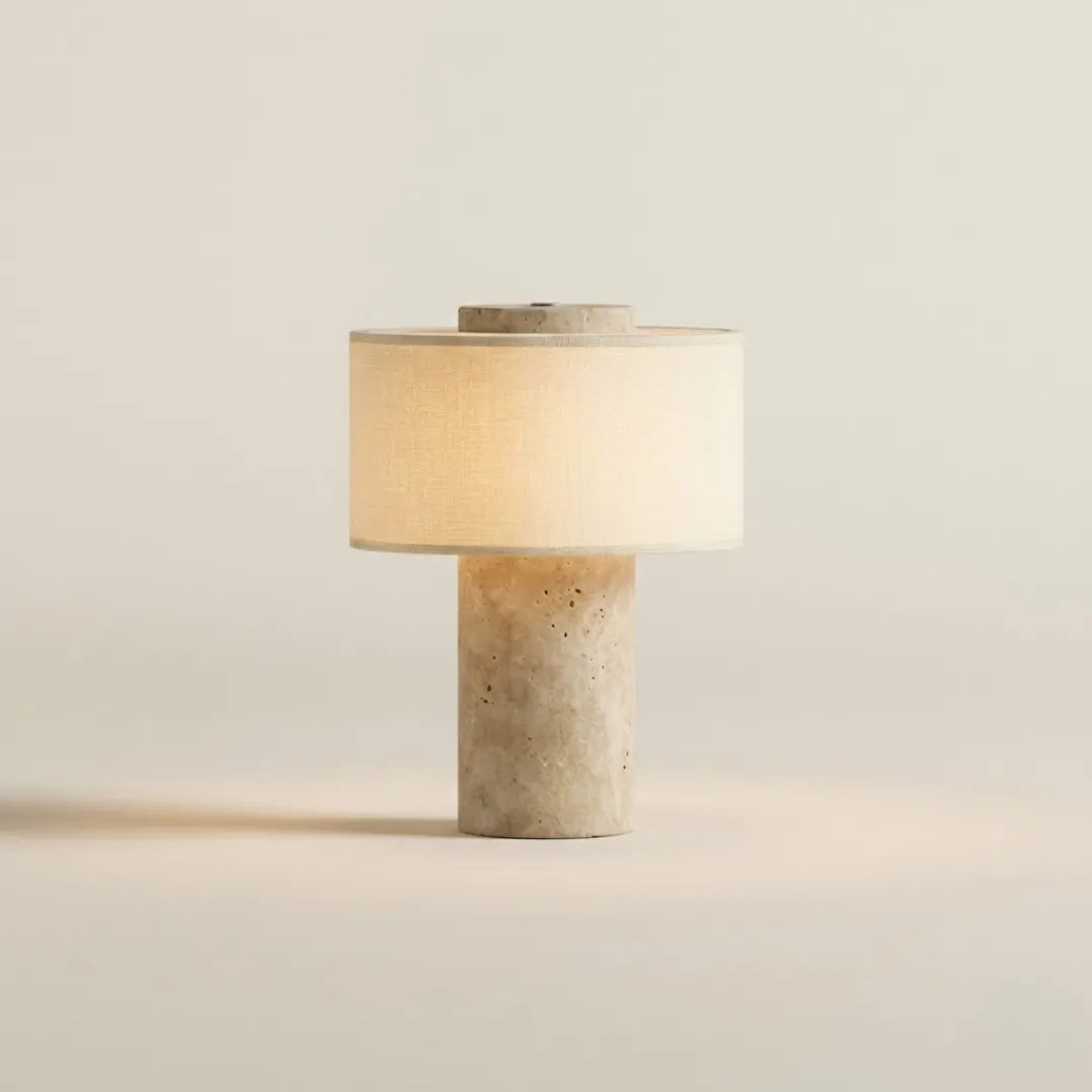 Portable Cordless Marble and Linen LED Table Lamp