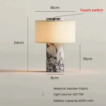 Portable Cordless Marble and Linen LED Table Lamp