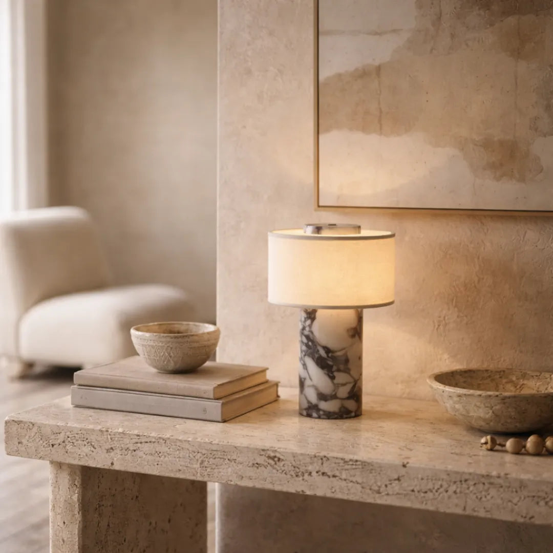 Portable Cordless Marble and Linen LED Table Lamp