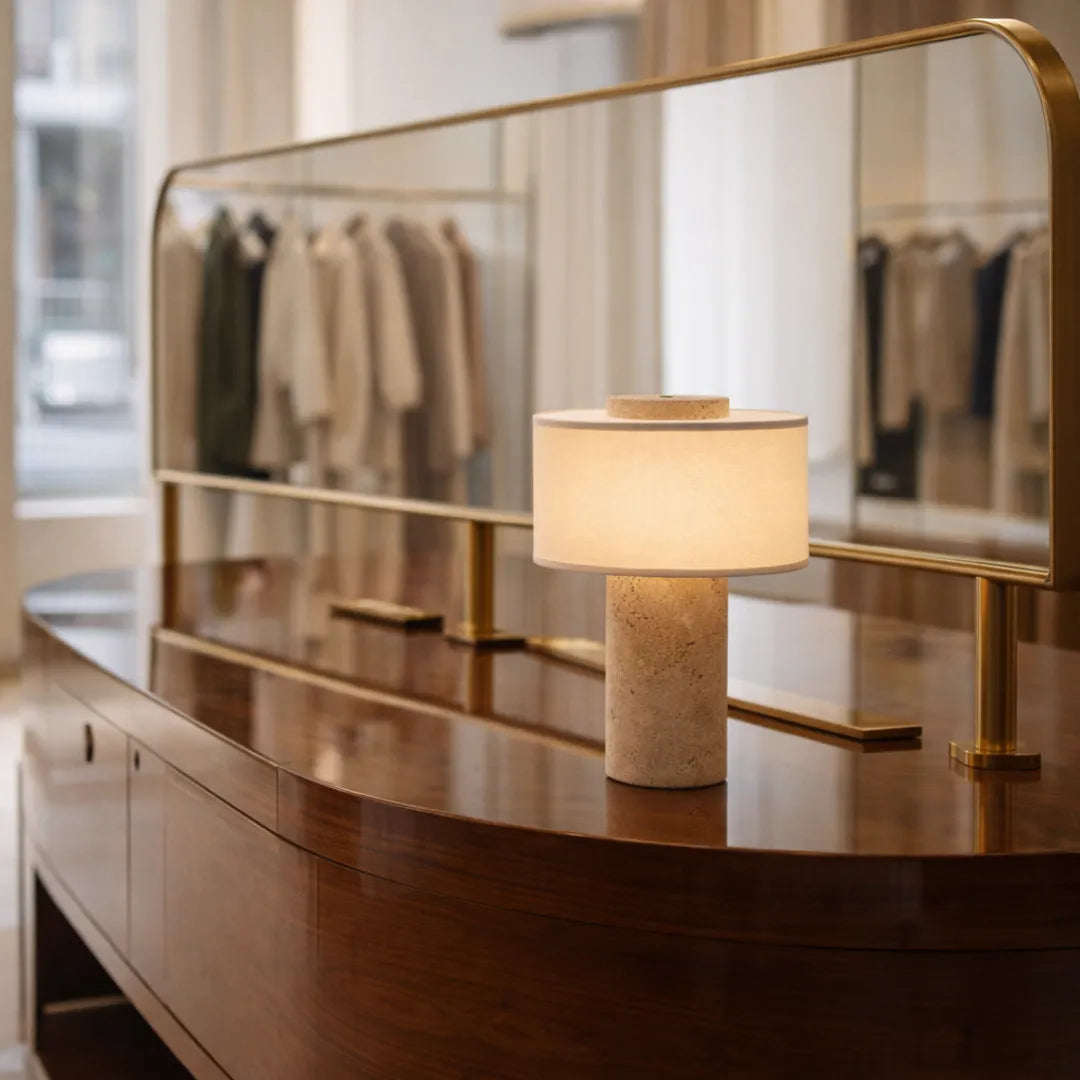 Portable Cordless Marble and Linen LED Table Lamp