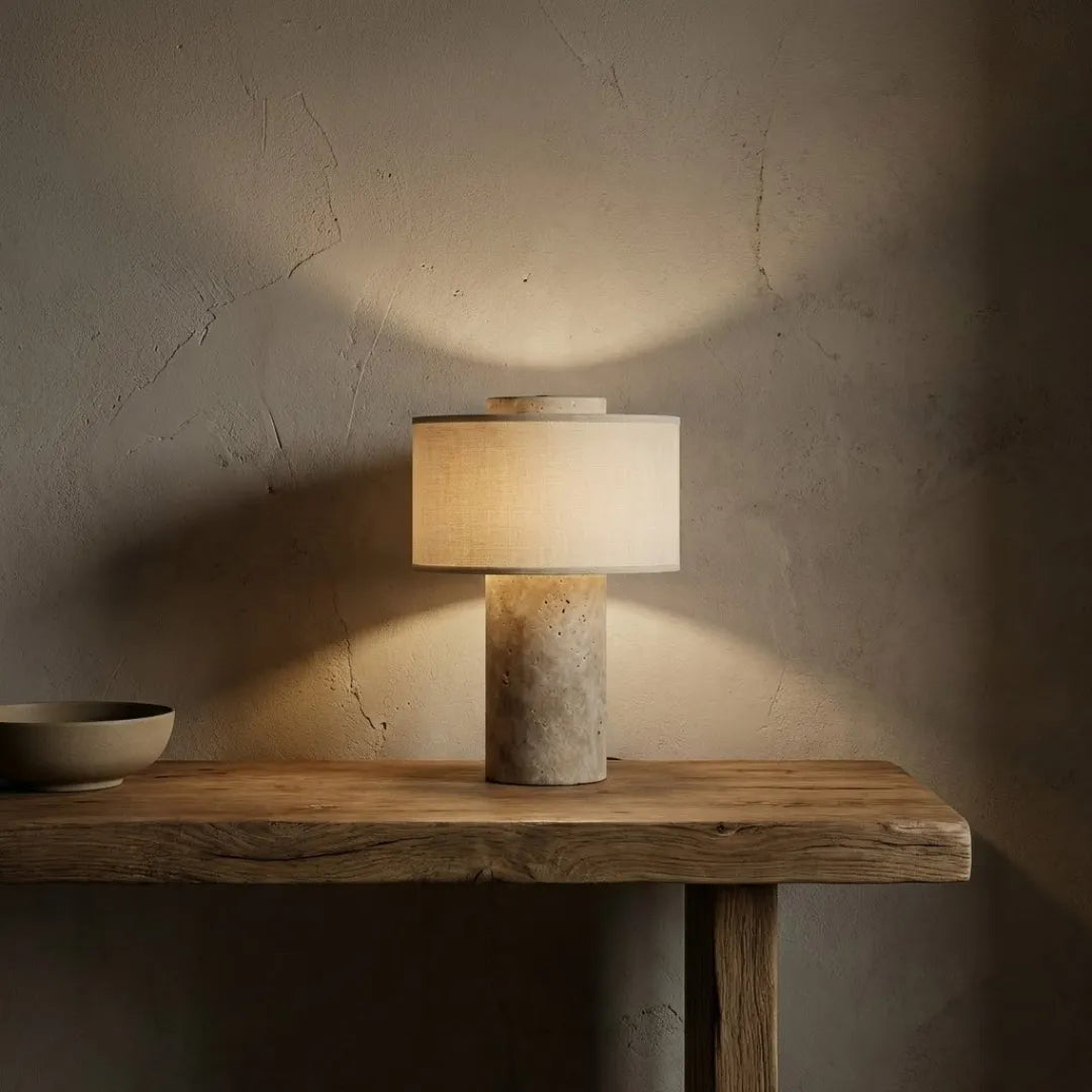 Portable Cordless Marble and Linen LED Table Lamp