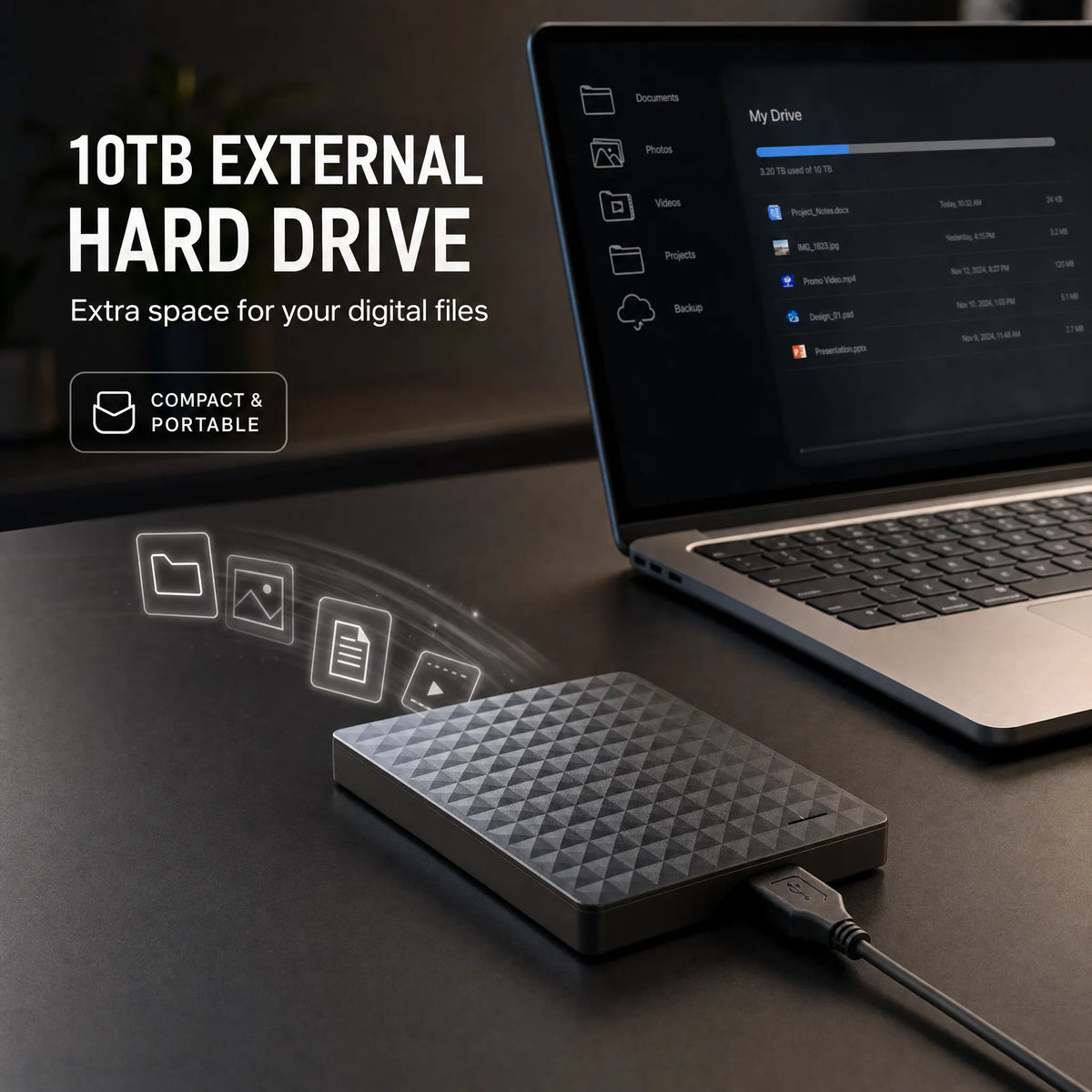 Portable External Hard Drive 10 TB with USB 3.0