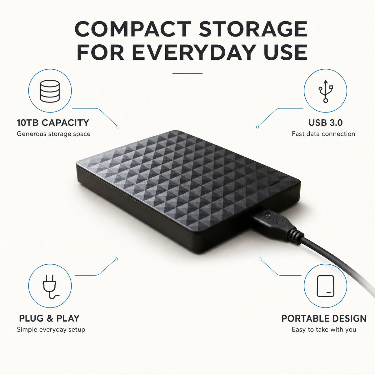 Portable External Hard Drive 10 TB with USB 3.0