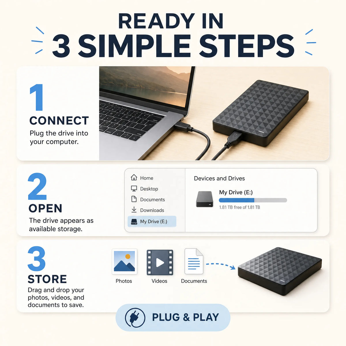 Portable External Hard Drive 10 TB with USB 3.0