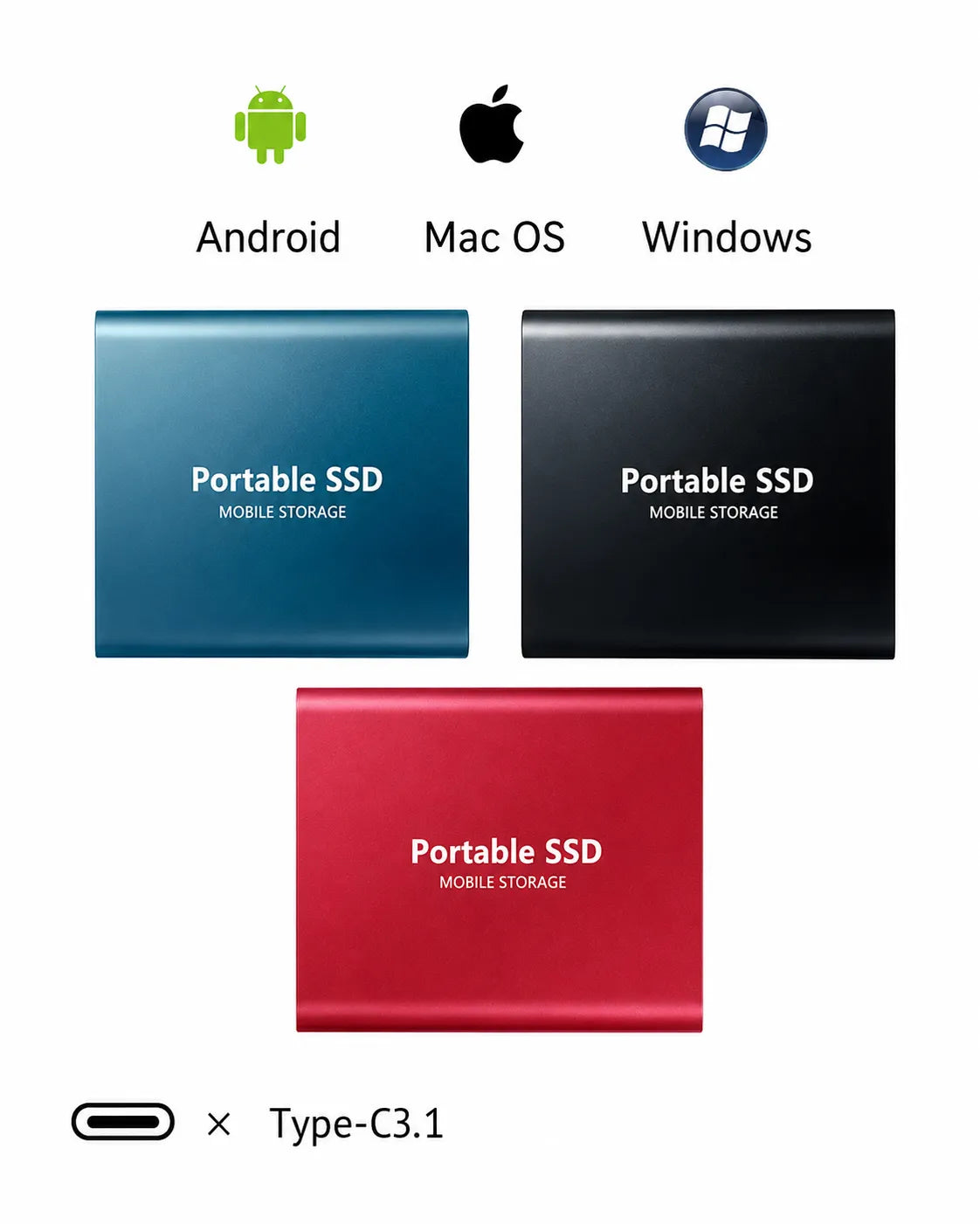 Portable External SSD 128 TB with USB 3.1