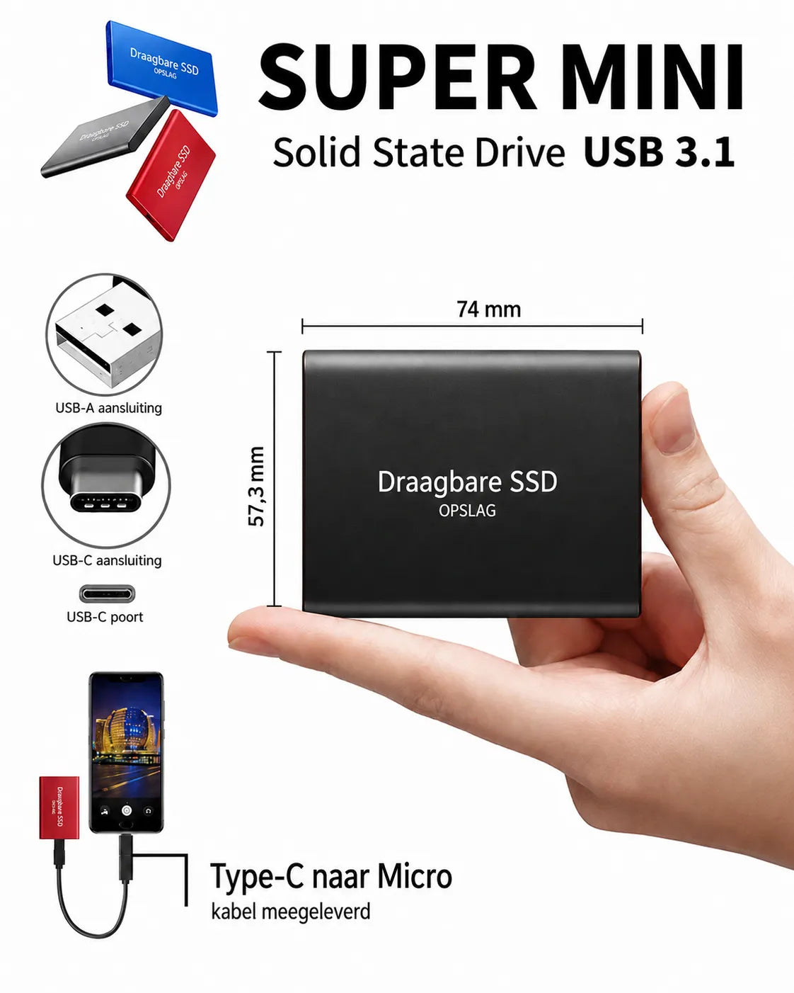Portable External SSD 128 TB with USB 3.1