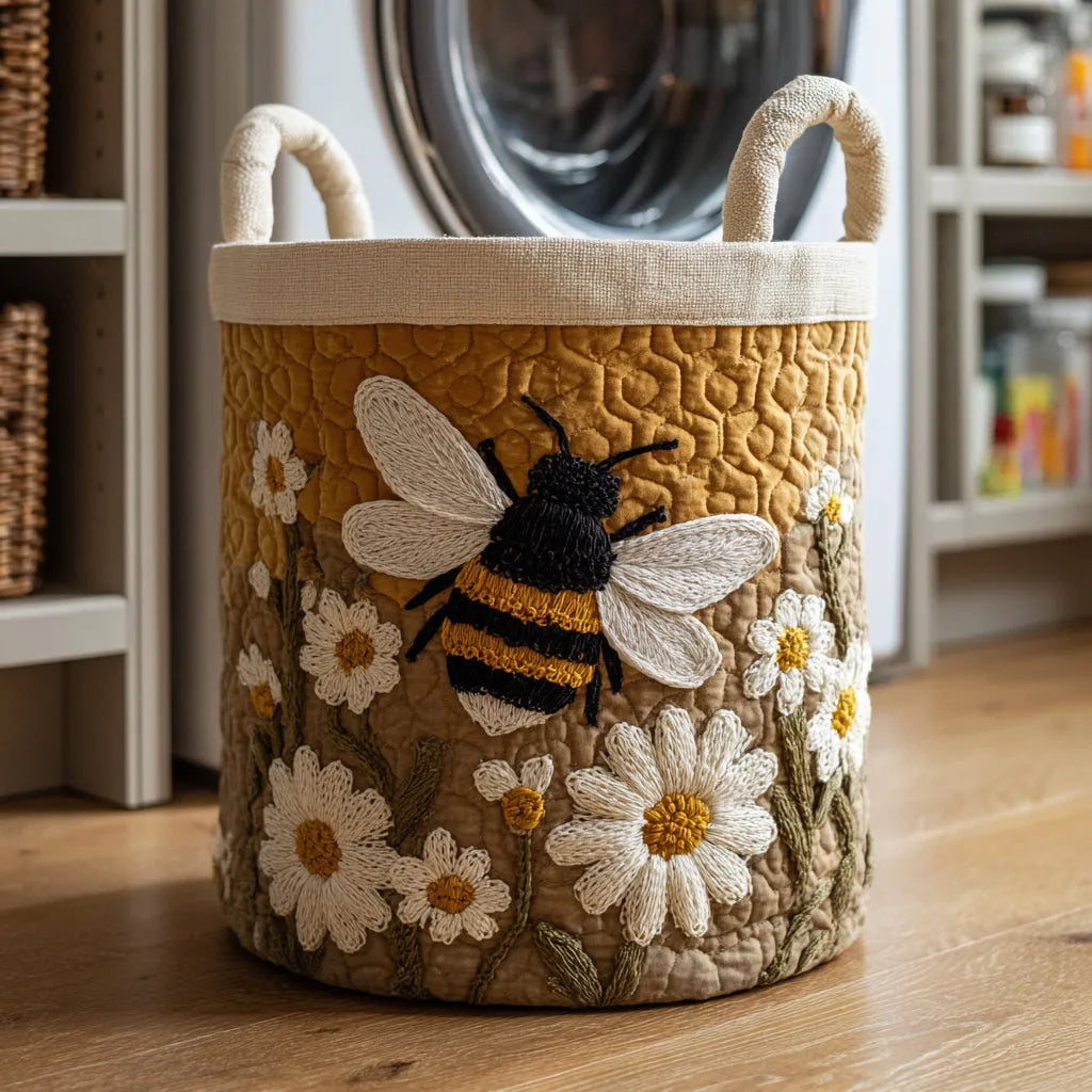 Quilted Daisy and Bee Freestanding Laundry Basket