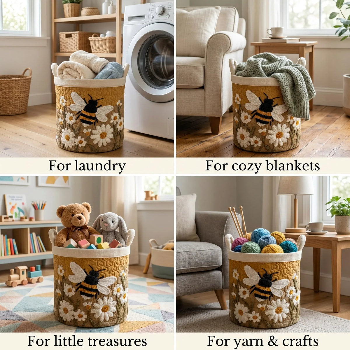 Quilted Daisy and Bee Freestanding Laundry Basket