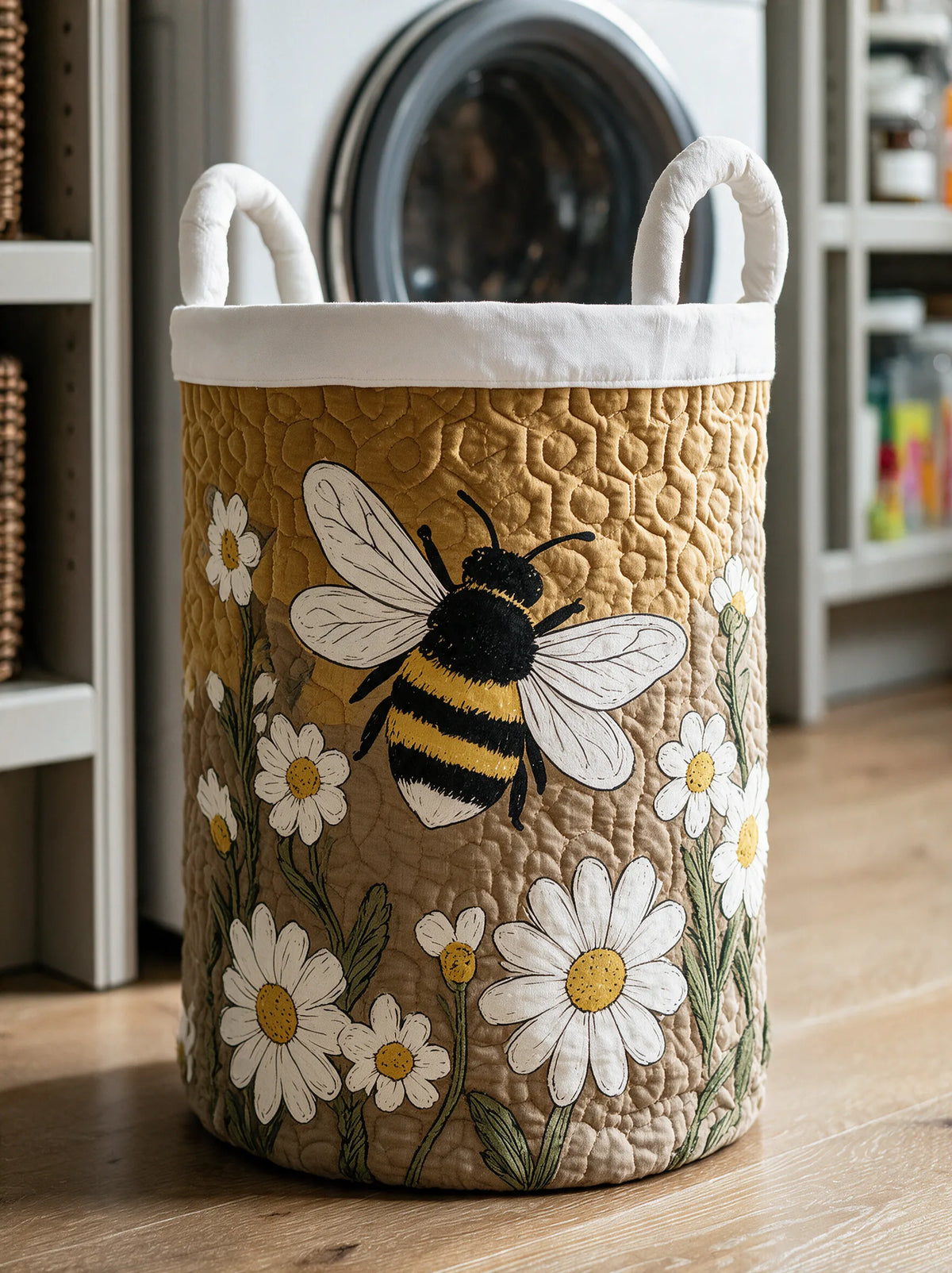 Quilted Daisy and Bee Freestanding Laundry Basket