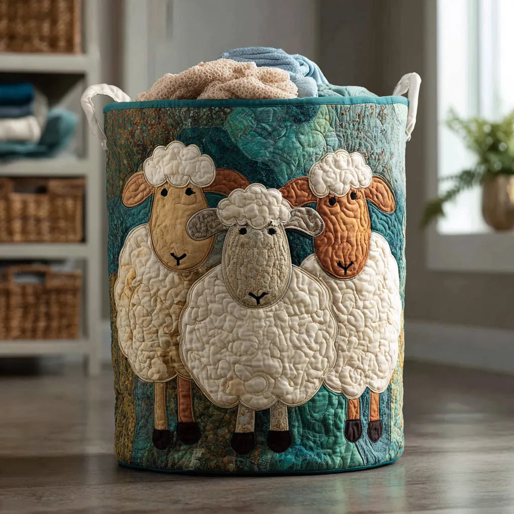 Quilted Fabric Freestanding Laundry Basket with Handles
