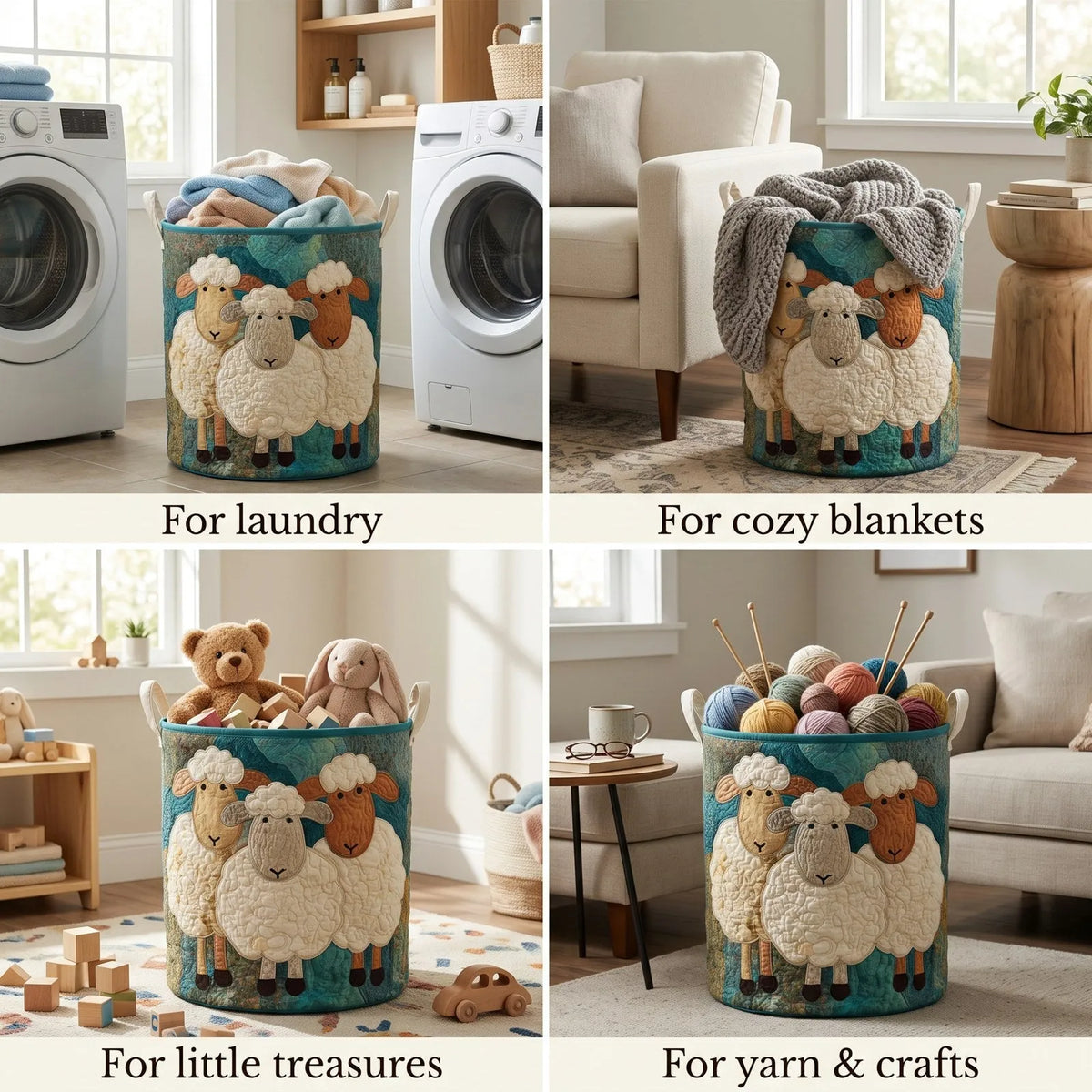 Quilted Fabric Freestanding Laundry Basket with Handles