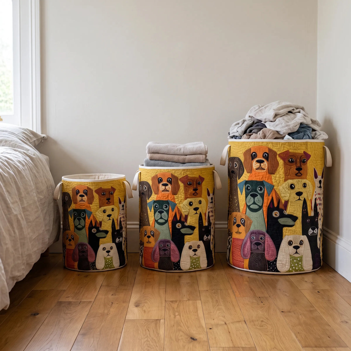 Quilted Fabric Laundry Basket with Canvas Handles