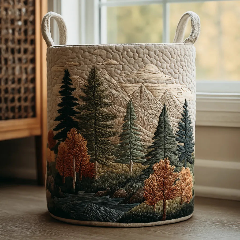 Quilted Fabric Laundry Basket with Sturdy Handles