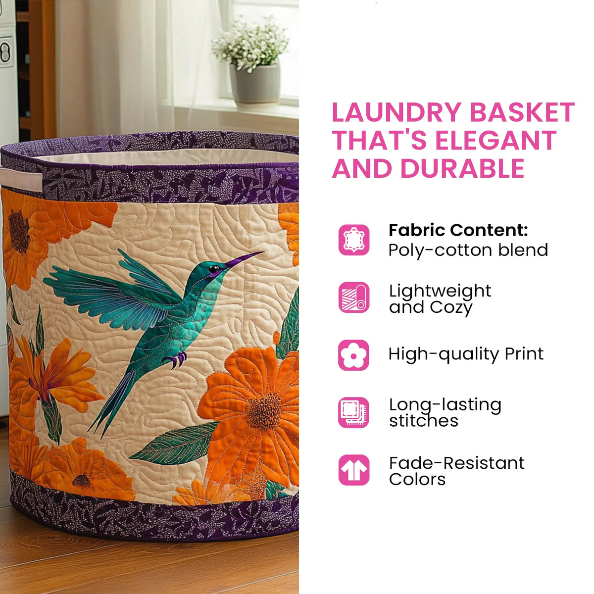 Quilted Fabric Laundry Basket with Sturdy Handles