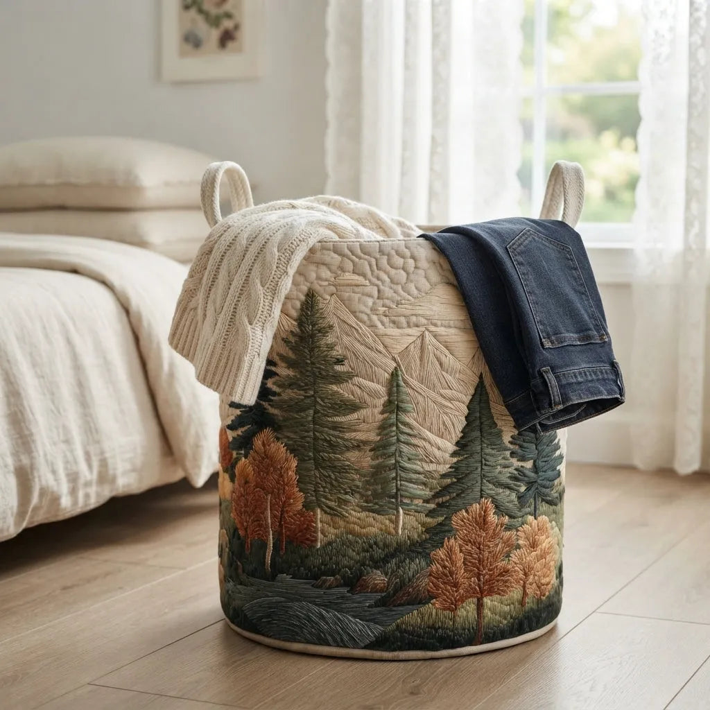 Quilted Fabric Laundry Basket with Sturdy Handles