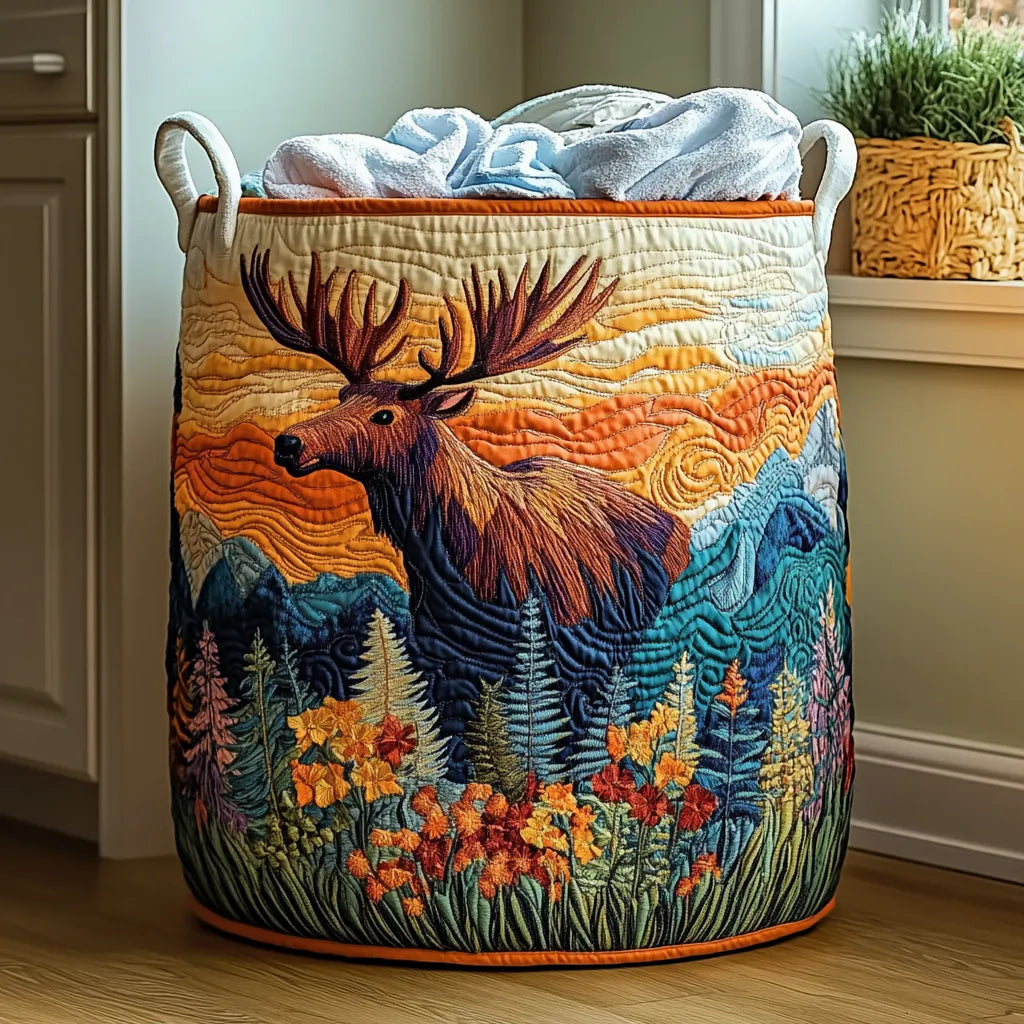 Quilted Fabric Laundry Basket with Sturdy Handles