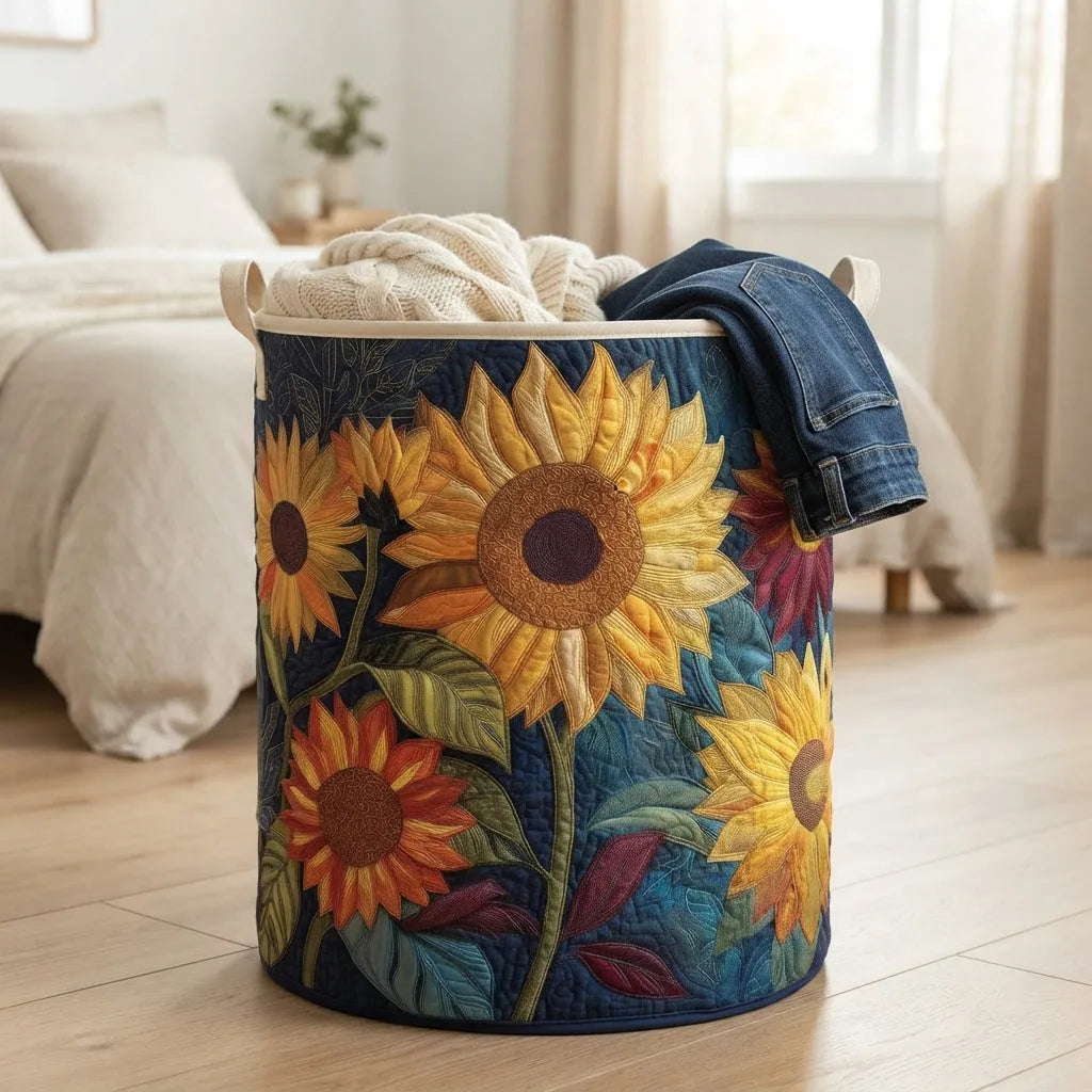 Quilted Floral Laundry Basket with Sturdy Handles