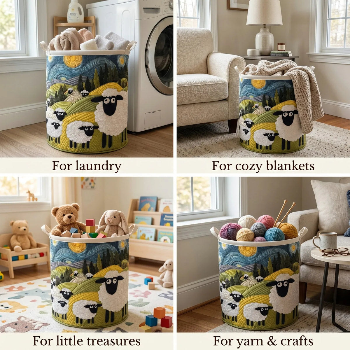 Quilted Laundry Basket with Sturdy Handles
