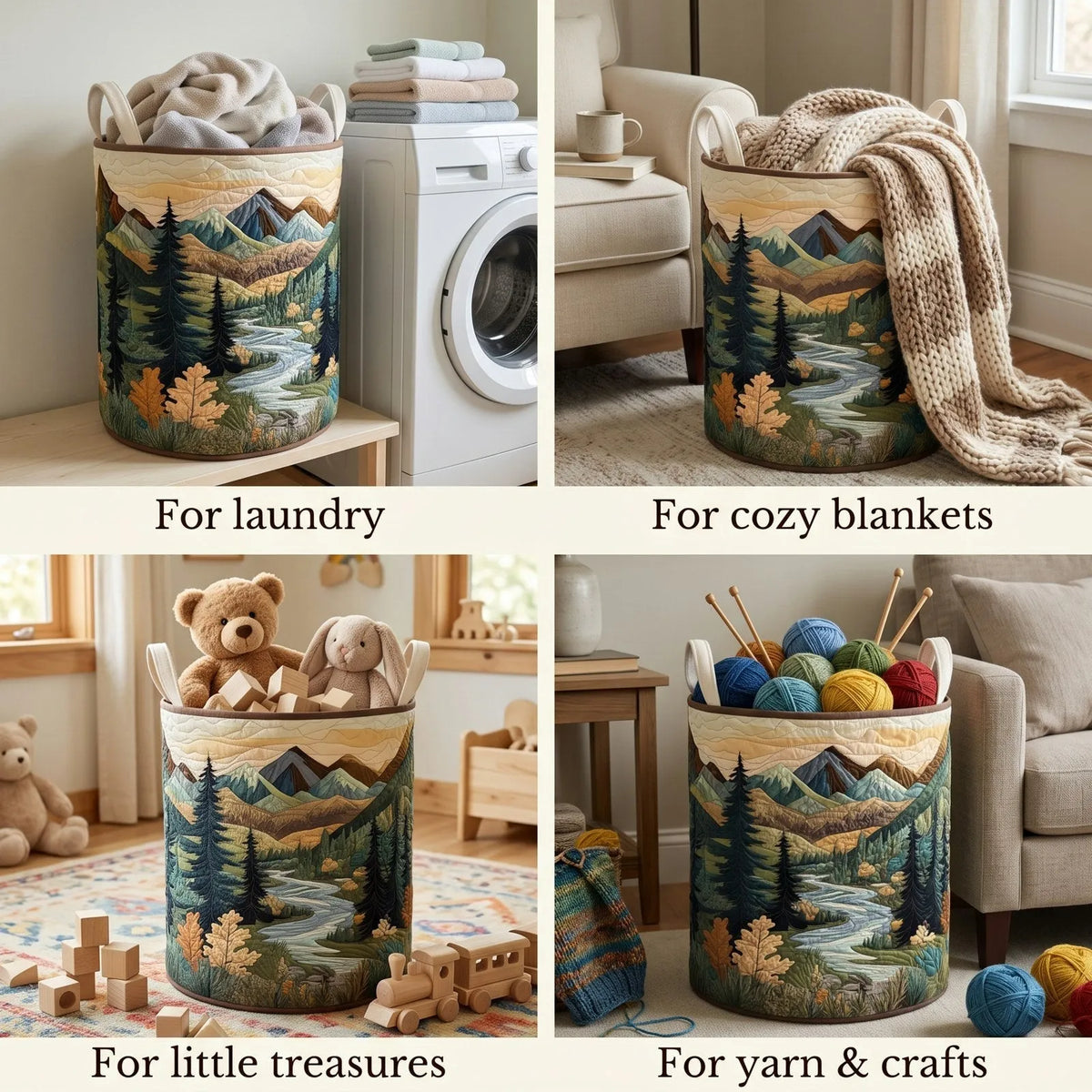Quilted Laundry Basket with Sturdy Handles