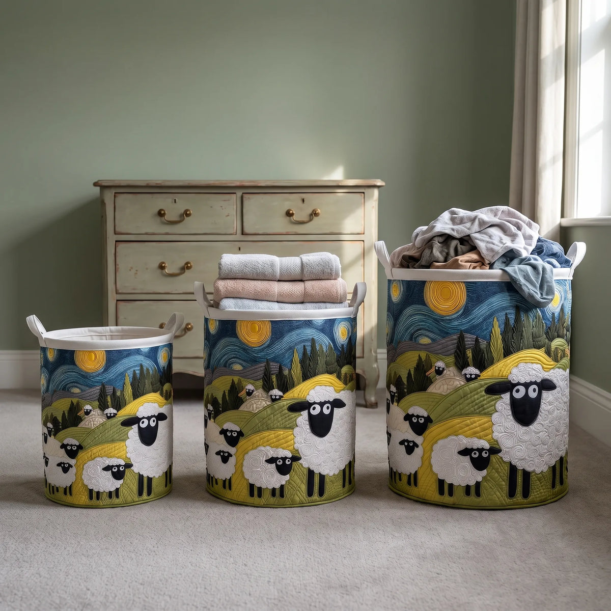 Quilted Laundry Basket with Sturdy Handles