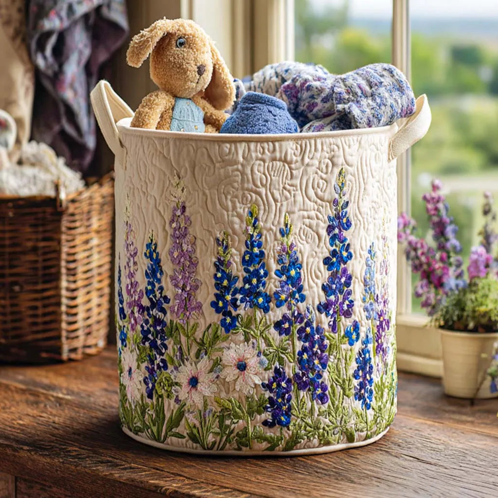 Quilted Wildflower Laundry Basket with Canvas Handles