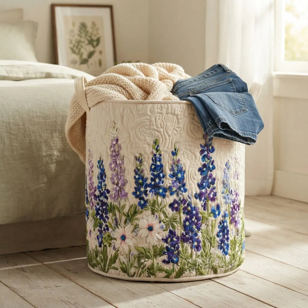 Quilted Wildflower Laundry Basket with Canvas Handles