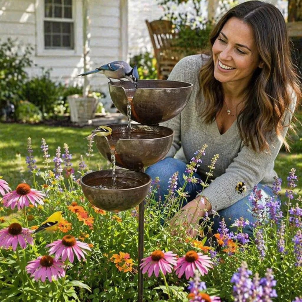 Rain Catcher and Bird Bath Garden Stake for Outdoors