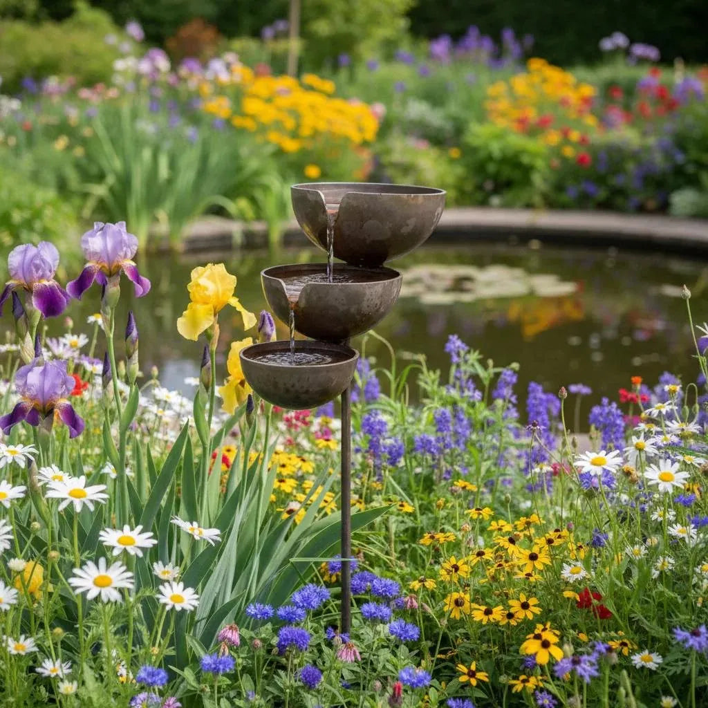 Rain Catcher and Bird Bath Garden Stake for Outdoors