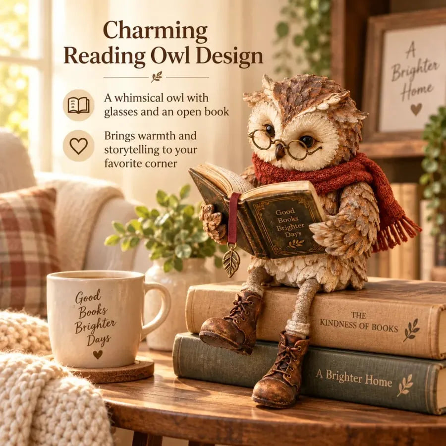 Reading Owl Decorative Figurine with Glasses and Scarf