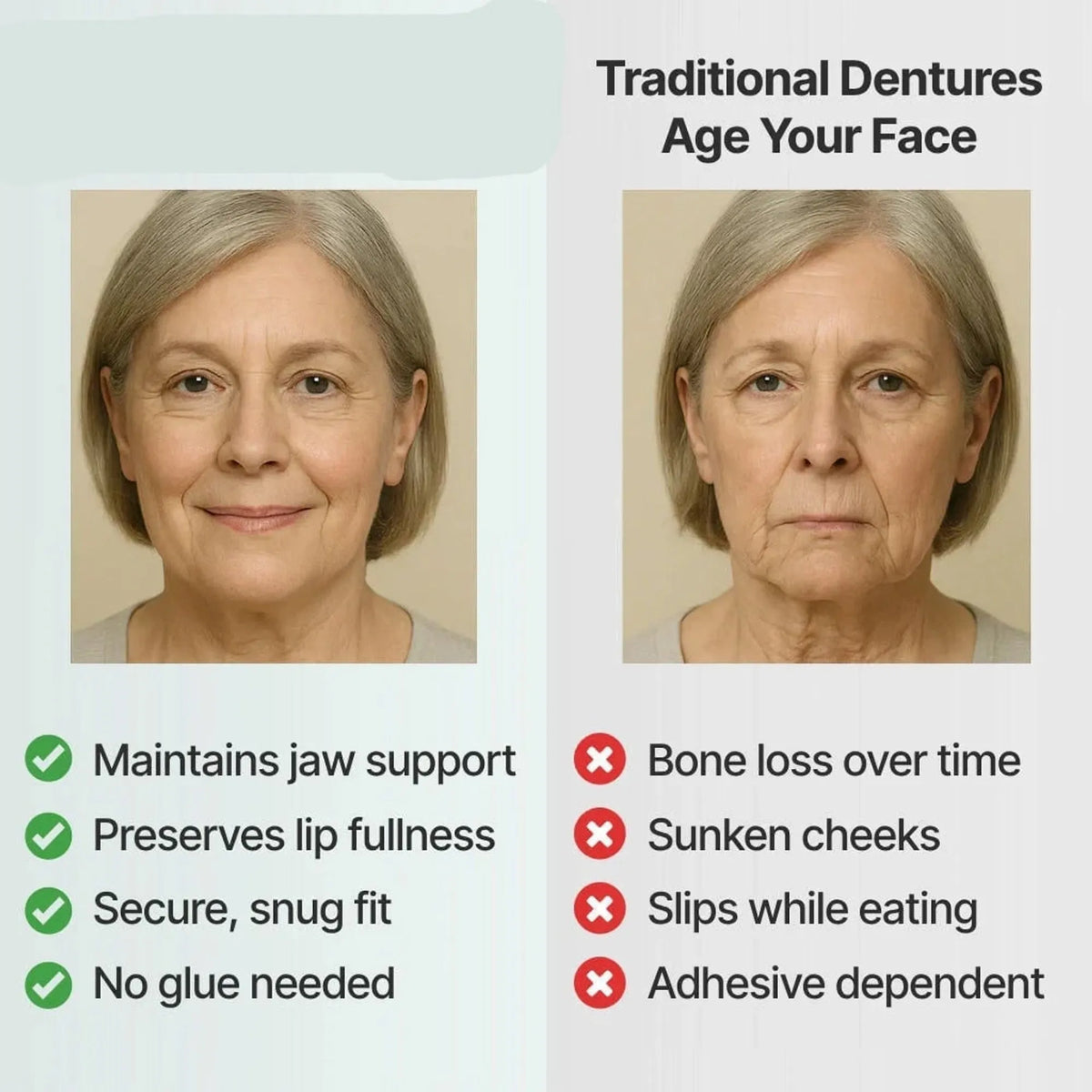 Removable Full Arch Denture Set with Flexible Cushion Grip