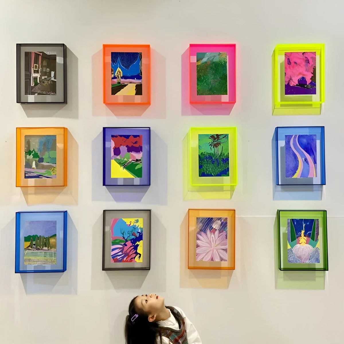 Retro Neon Acrylic Photo Frame with Vibrant Accents