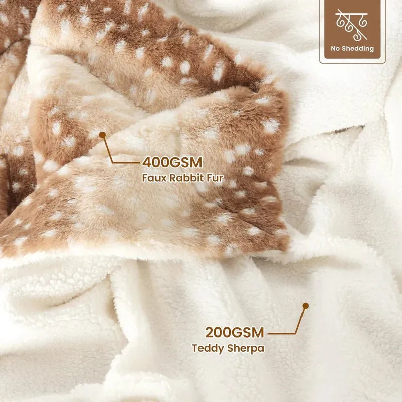 Reversible Faux Fur Deer Print Throw Blanket