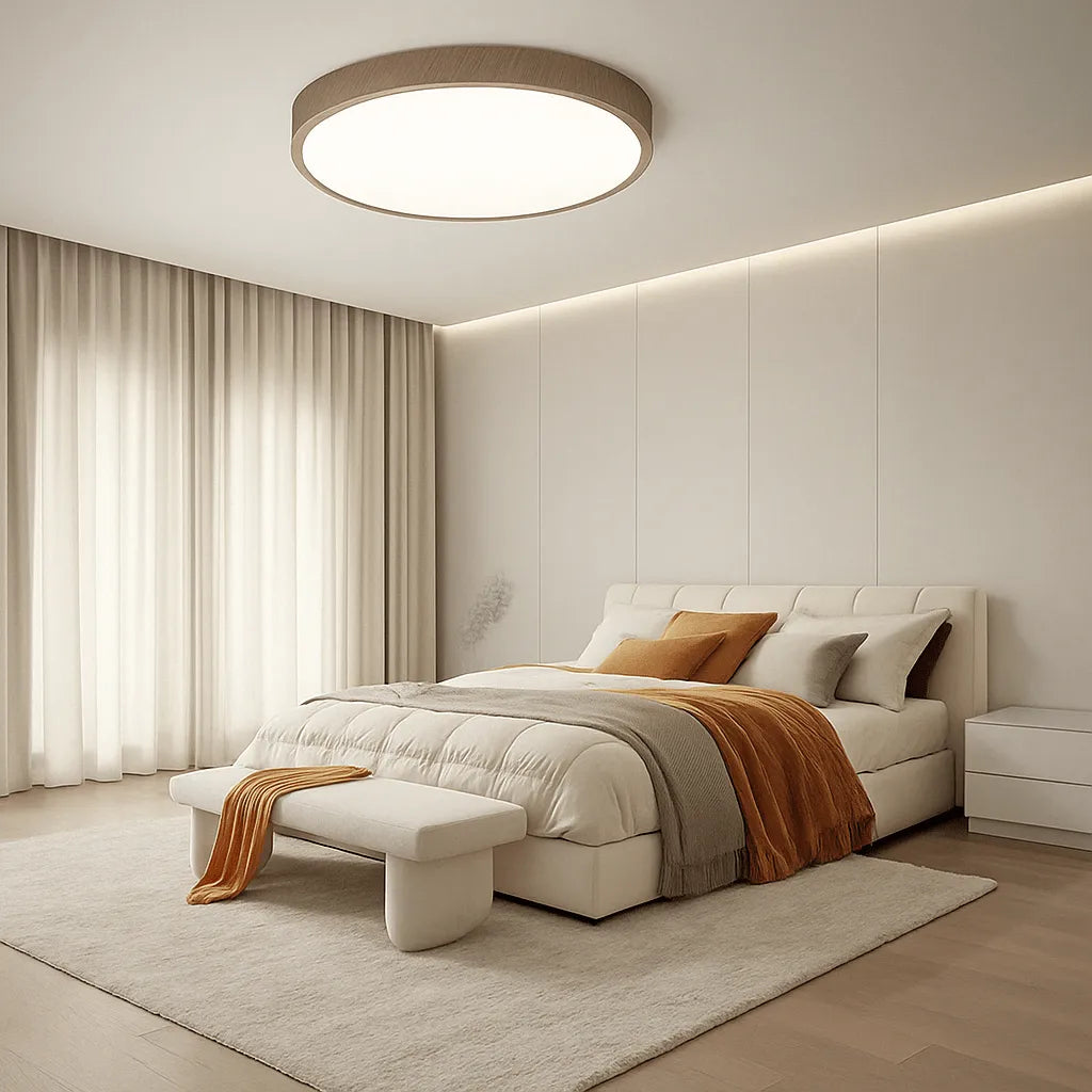 Round Ultra-Thin Wood Grain LED Ceiling Light with Low Profile Design