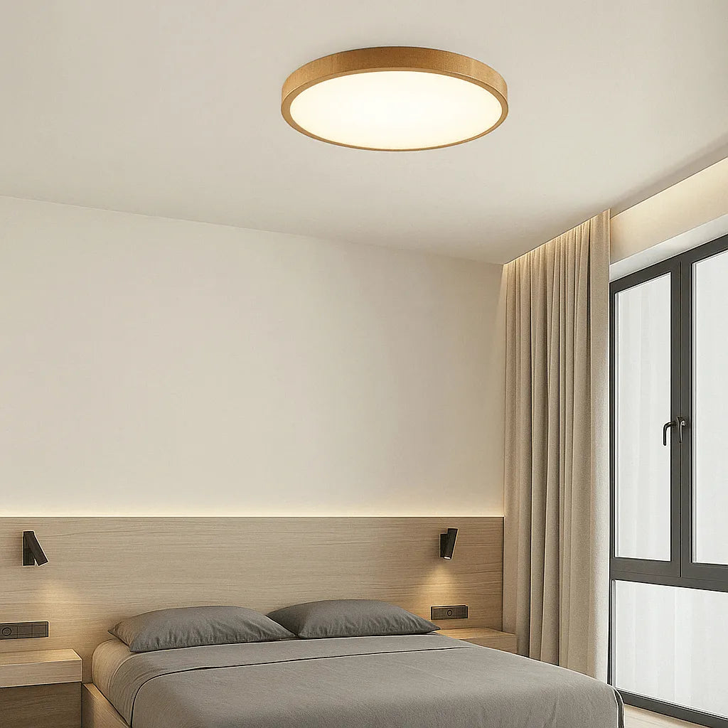 Round Ultra-Thin Wood Grain LED Ceiling Light with Low Profile Design