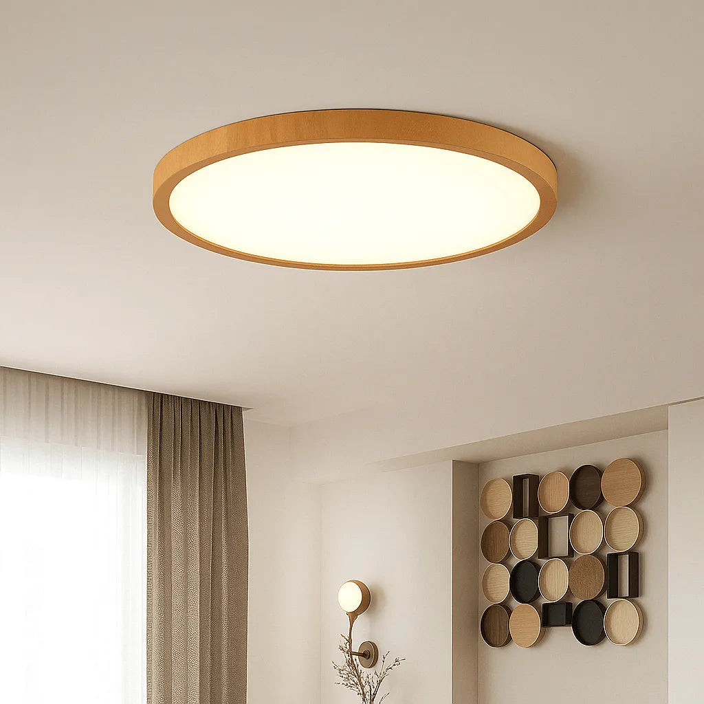 Round Ultra-Thin Wood Grain LED Ceiling Light with Low Profile Design
