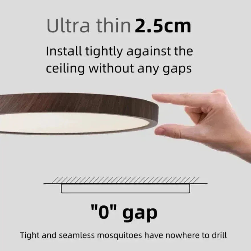 Round Ultra-Thin Wood Grain LED Ceiling Light with Low Profile Design