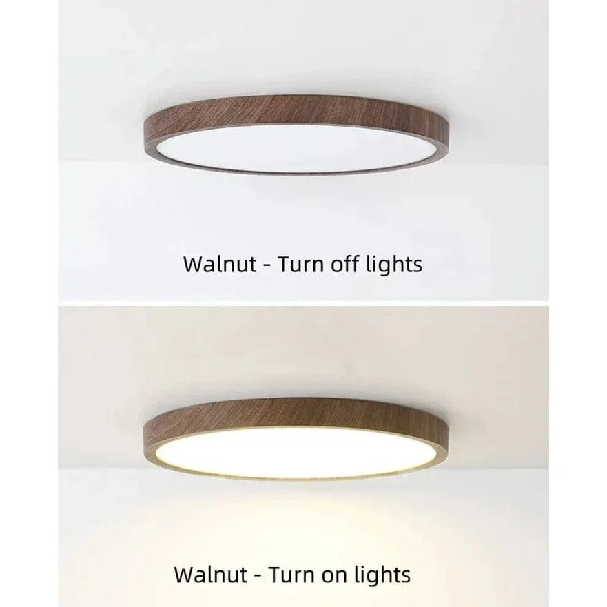Round Ultra-Thin Wood Grain LED Ceiling Light with Low Profile Design