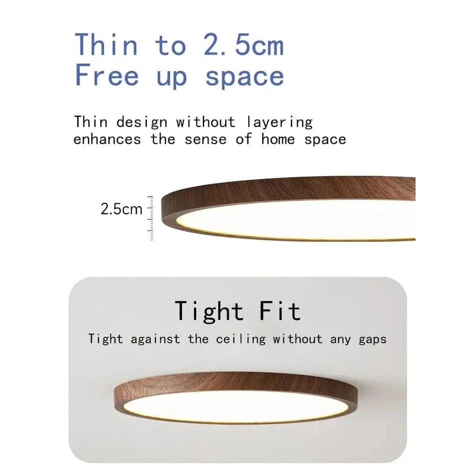Round Ultra-Thin Wood Grain LED Ceiling Light with Low Profile Design