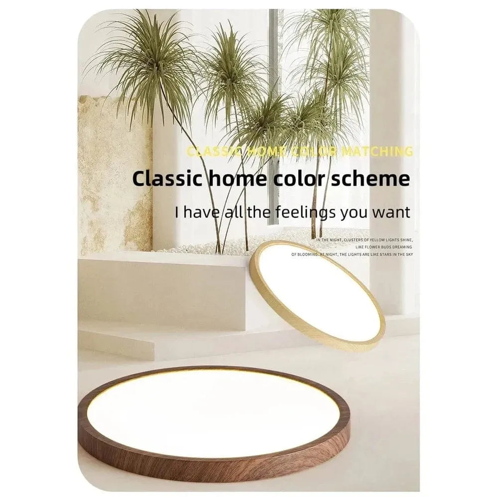 Round Ultra-Thin Wood Grain LED Ceiling Light with Low Profile Design