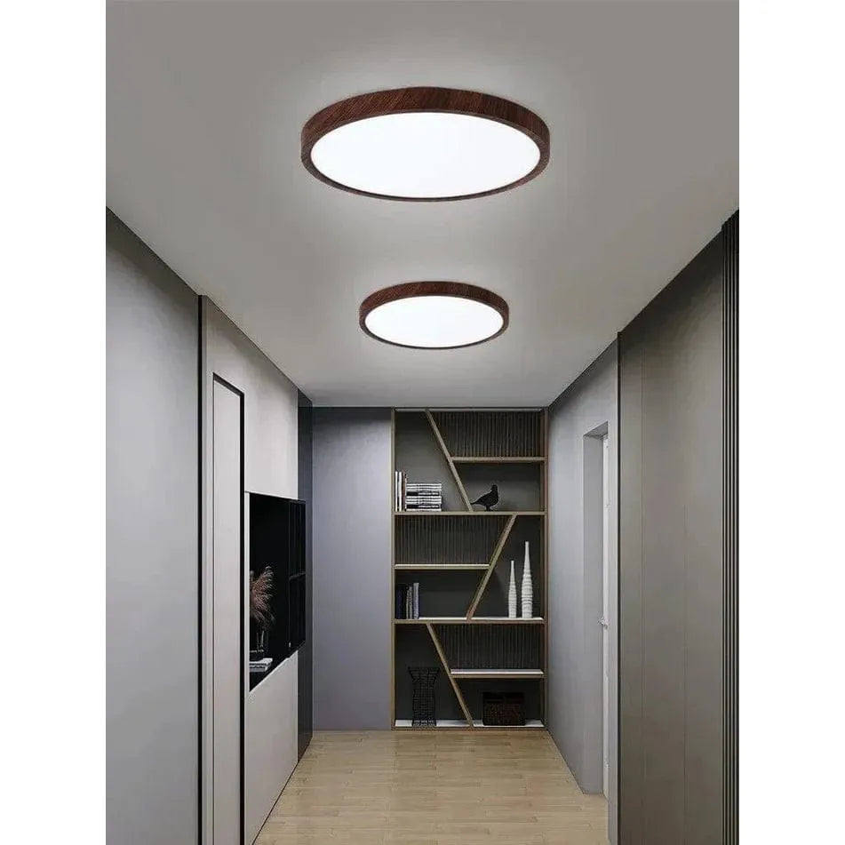 Round Ultra-Thin Wood Grain LED Ceiling Light with Low Profile Design