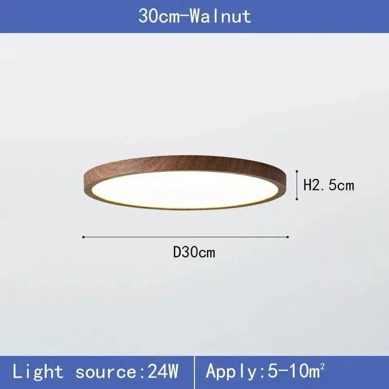 Round Ultra-Thin Wood Grain LED Ceiling Light with Low Profile Design