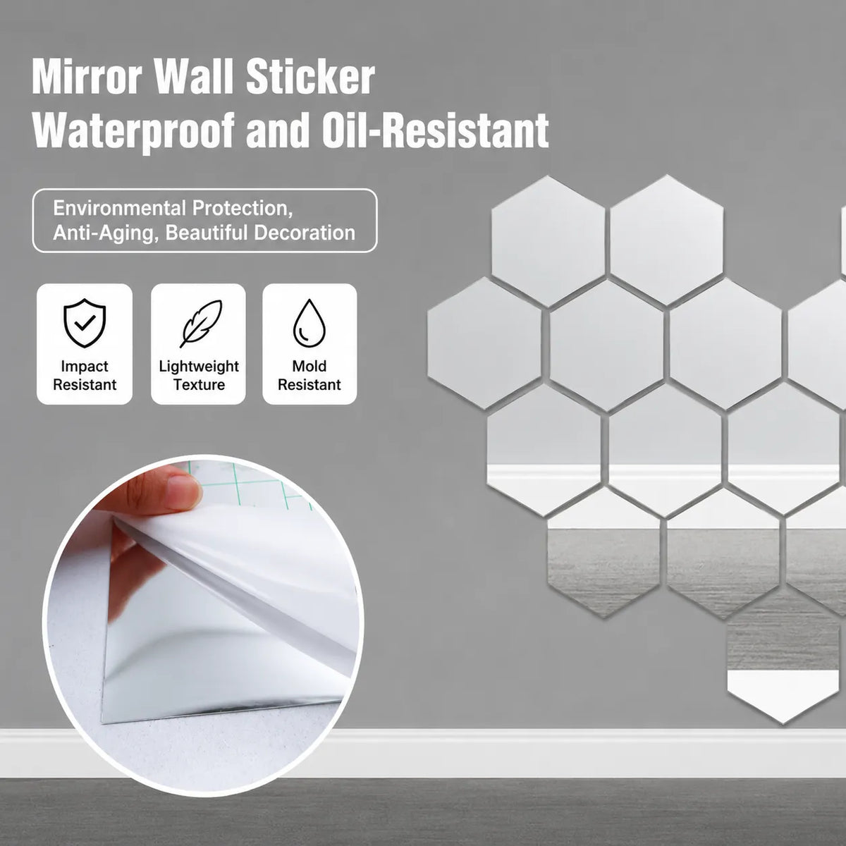 Self-Adhesive Shatterproof Mirror Film with Trimmable Design