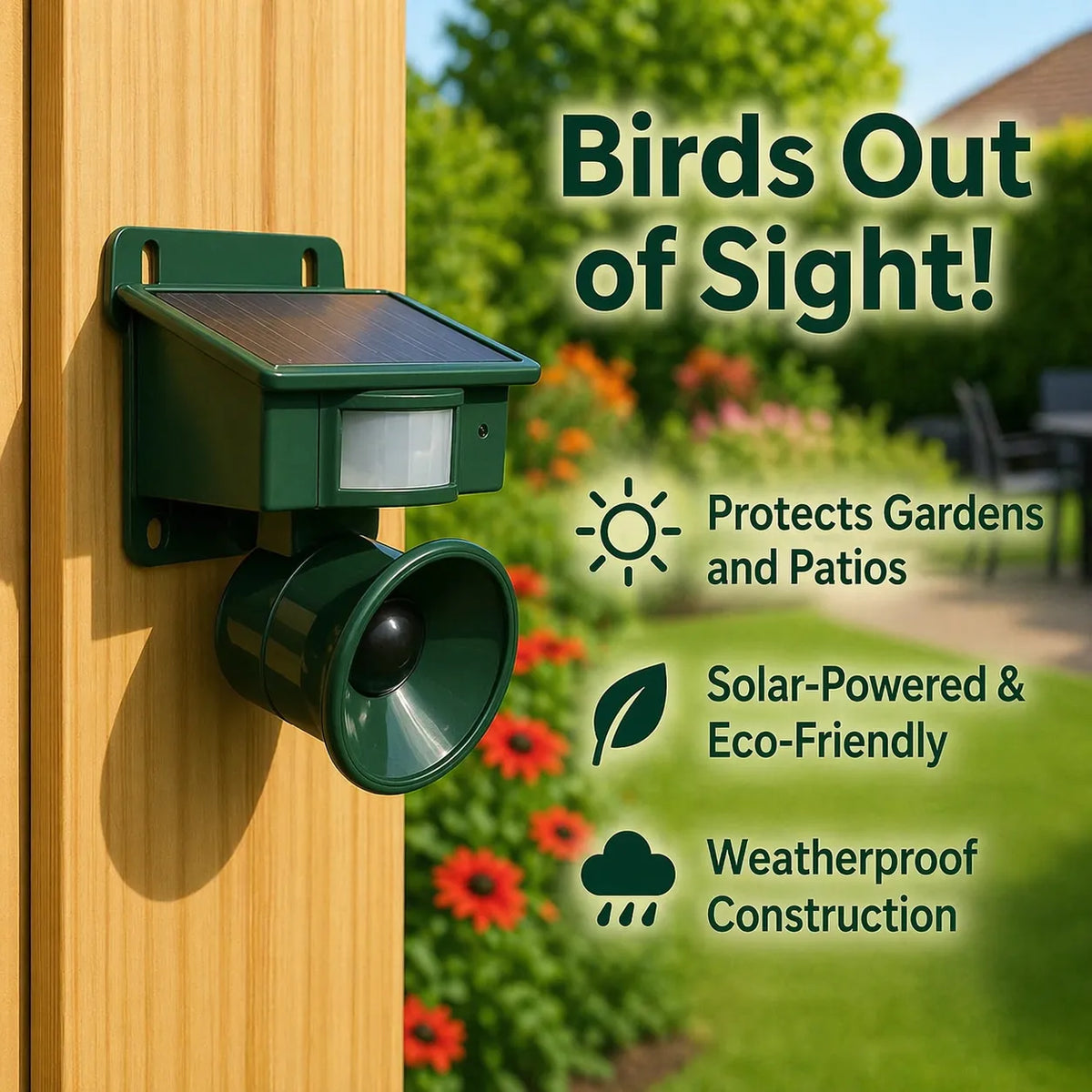 Solar Powered Motion Sensor Bird Repeller with Predator Sounds